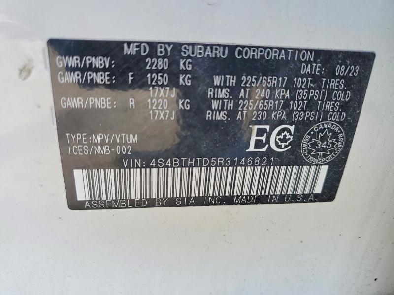Aukcja sprzedaży 2024 Subaru Outback, vin: 4S4BTHTD5R3146821, numer aukcji: 56758006