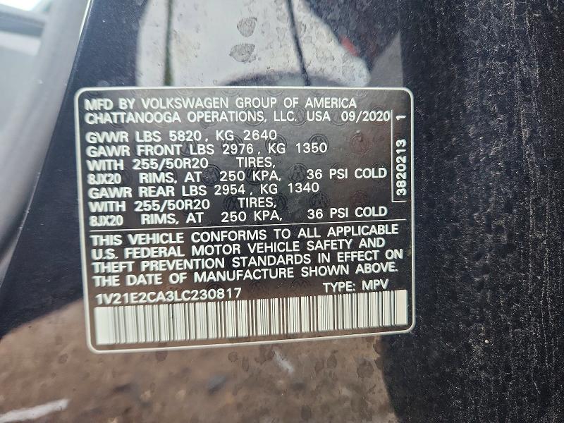 58333116 :رقم المزاد ، 1V21E2CA3LC230817 vin ، 2020 Volkswagen Atlas Cross Sport مزاد بيع