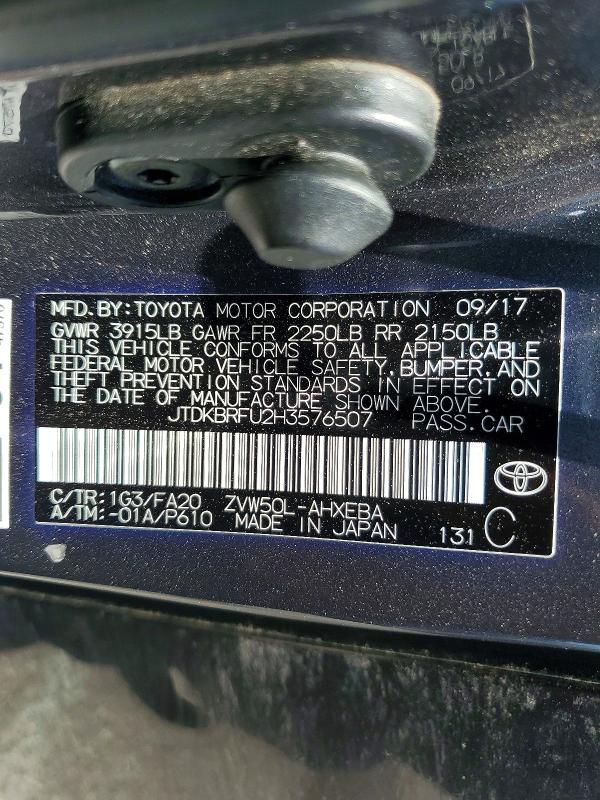 Aukcja sprzedaży 2017 Toyota Prius, vin: JTDKBRFU2H3576507, numer aukcji: 56537426