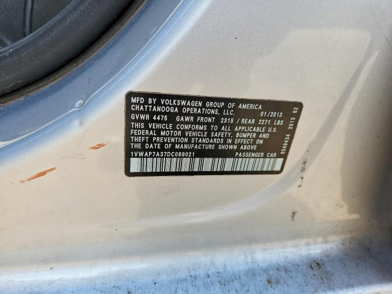 Aukcja sprzedaży 2013 Volkswagen Passat, vin: 1VWAP7A37DC089021, numer aukcji: 58730926