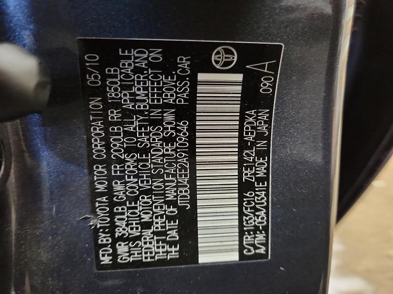 56820296 :رقم المزاد ، JTDBU4EE2A9109646 vin ، 2010 Toyota Corolla مزاد بيع