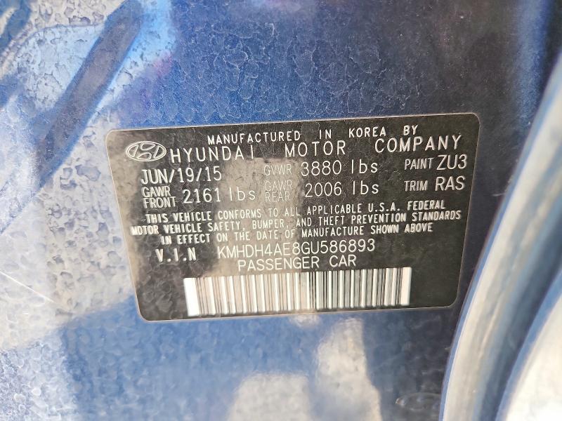 2016 Hyundai Elantra მანქანა იყიდება აუქციონზე, vin: KMHDH4AE8GU586893, აუქციონის ნომერი: 56746626