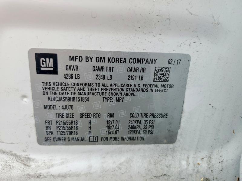 2017 Buick Encore მანქანა იყიდება აუქციონზე, vin: KL4CJASB9HB151864, აუქციონის ნომერი: 57428016