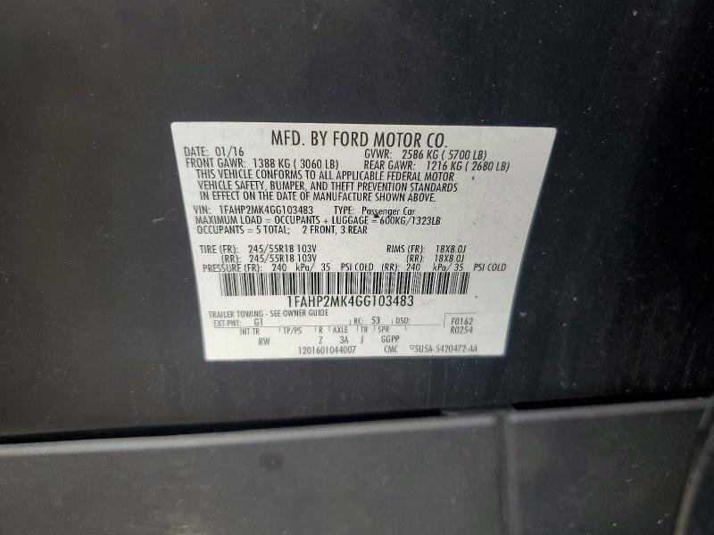 Продажа на аукционе авто 2016 Ford Taurus, vin: 1FAHP2MK4GG103483, номер лота: 57550186