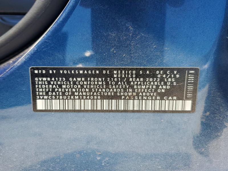 55862556 :رقم المزاد ، 3VWC57BU2KM194096 vin ، 2019 Volkswagen Jetta مزاد بيع