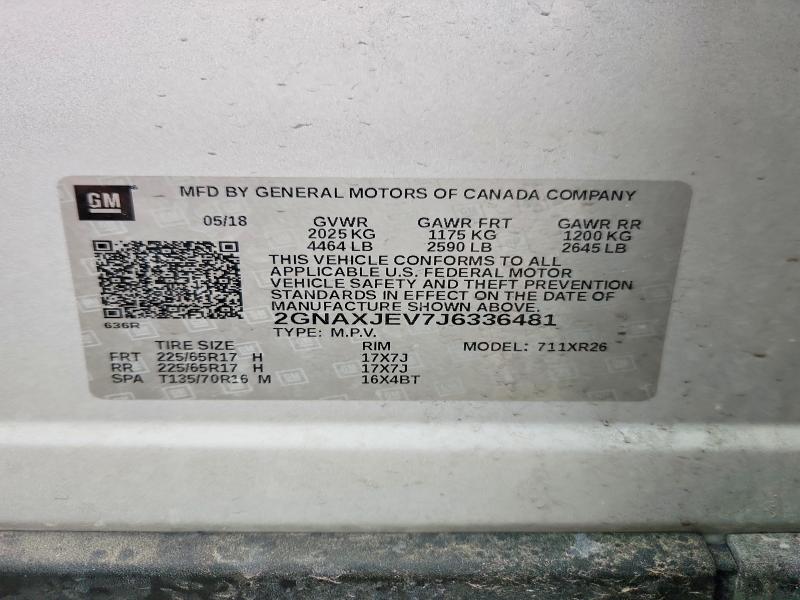 2018 Chevrolet Equinox მანქანა იყიდება აუქციონზე, vin: 2GNAXJEV7J6336481, აუქციონის ნომერი: 56745166