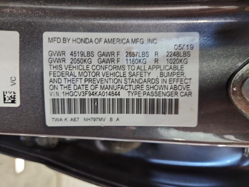 55715036 :رقم المزاد ، 1HGCV3F94KA014844 vin ، 2019 Honda Accord مزاد بيع