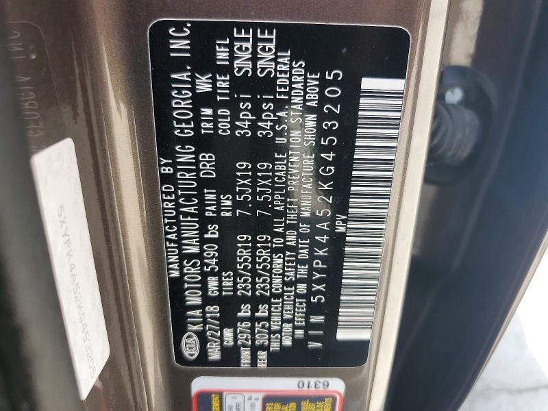 Продаж на аукціоні авто 2019 Kia Sorento, vin: 5XYPK4A52KG453205, номер лоту: 59107066
