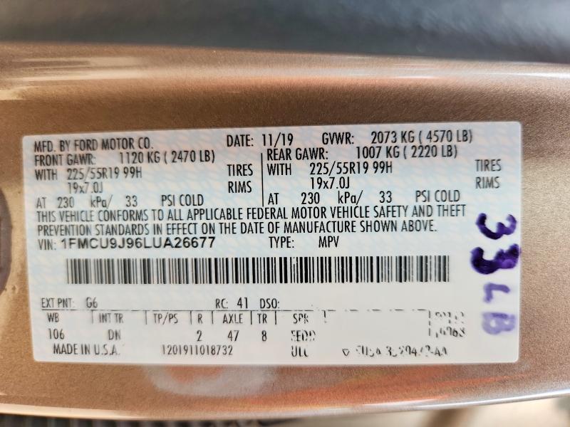 Aukcja sprzedaży 2020 Ford Escape, vin: 1FMCU9J96LUA26677, numer aukcji: 55874346