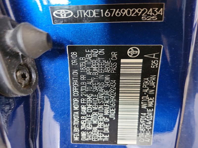 2009 Scion Tc მანქანა იყიდება აუქციონზე, vin: JTKDE167690292434, აუქციონის ნომერი: 55710246