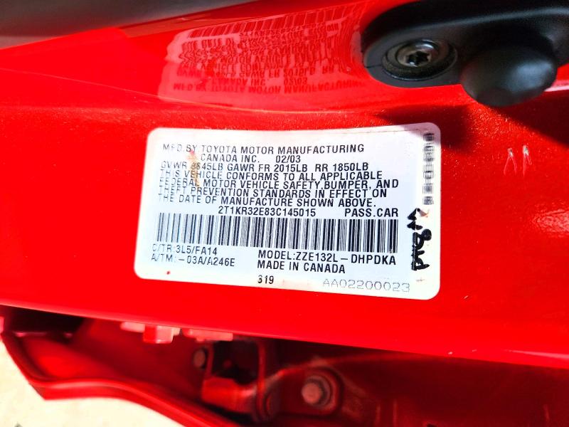 Aukcja sprzedaży 2003 Toyota Corolla Matrix, vin: 2T1KR32E83C145015, numer aukcji: 55835676