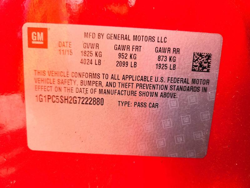 2016 Chevrolet Cruze Limited მანქანა იყიდება აუქციონზე, vin: 1G1PC5SH2G7222880, აუქციონის ნომერი: 56194556