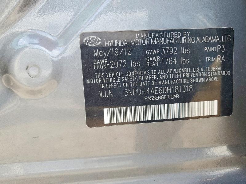 58988186 :رقم المزاد ، 5NPDH4AE6DH181318 vin ، 2013 Hyundai Elantra مزاد بيع