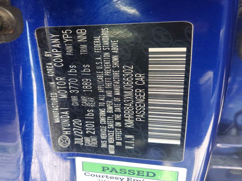 2021 Hyundai Venue მანქანა იყიდება აუქციონზე, vin: KMHRB8A3XMU066302, აუქციონის ნომერი: 50003466