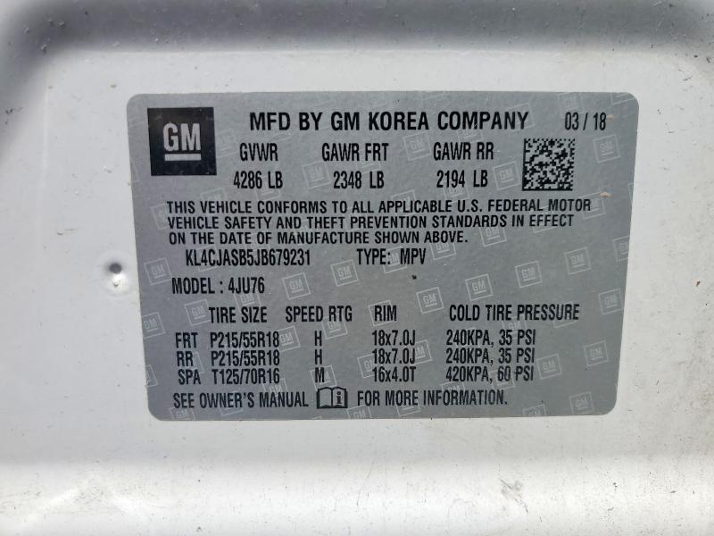 54768476 :رقم المزاد ، KL4CJASB5JB679231 vin ، 2018 Buick Encore مزاد بيع