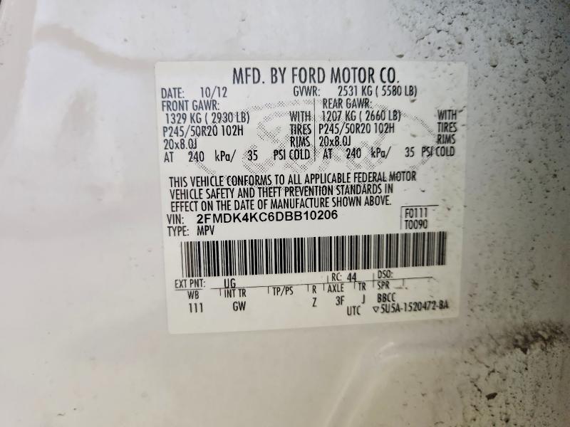 2013 Ford Edge მანქანა იყიდება აუქციონზე, vin: 2FMDK4KC6DBB10206, აუქციონის ნომერი: 56484856