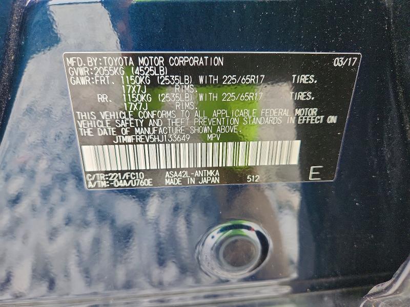 Aukcja sprzedaży 2017 Toyota Rav4, vin: JTMWFREV5HJ133649, numer aukcji: 56524976