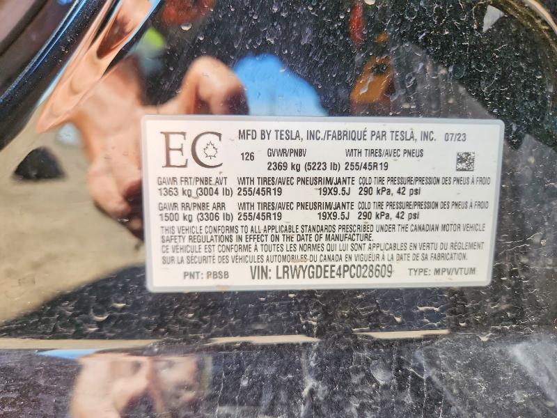 2023 Tesla Model Y მანქანა იყიდება აუქციონზე, vin: LRWYGDEE4PC028609, აუქციონის ნომერი: 58108026