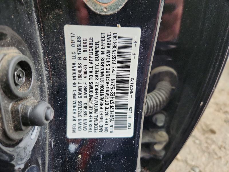 Aukcja sprzedaży 2017 Honda Civic, vin: 19XFC2F57HE215278, numer aukcji: 58999646