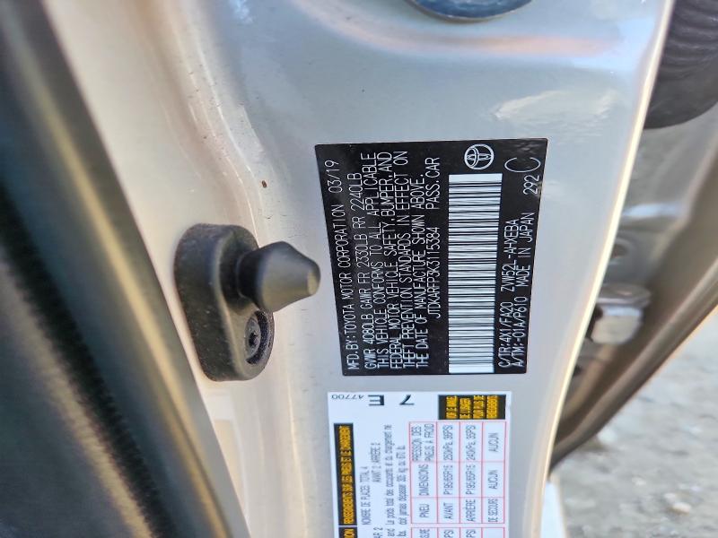 57684656 :رقم المزاد ، JTDKARFP3K3115384 vin ، 2019 Toyota Prius Prime مزاد بيع