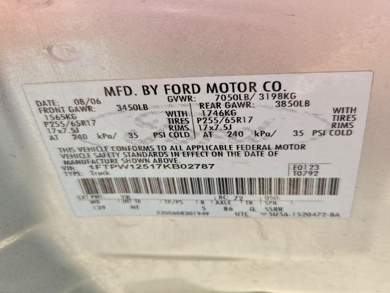 Aukcja sprzedaży 2007 Ford F150, vin: 1FTPW12517KB02787, numer aukcji: 56130016