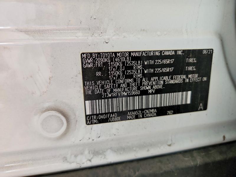 2021 Toyota Rav4 მანქანა იყიდება აუქციონზე, vin: 2T3W1RFV1MW159660, აუქციონის ნომერი: 57756526