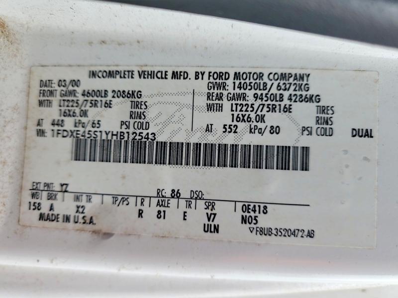 Продаж на аукціоні авто 2000 Ford Unknown, vin: 1FDXE45S1YHB12543, номер лоту: 56478366