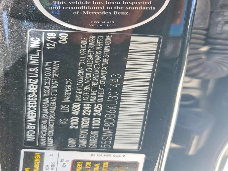 Продаж на аукціоні авто 2019 Mercedes-benz C, vin: 55SWF8DB6KU301443, номер лоту: 55608146