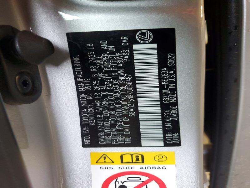 Aukcja sprzedaży 2019 Lexus Es, vin: 58ABZ1B18KU038487, numer aukcji: 58174476