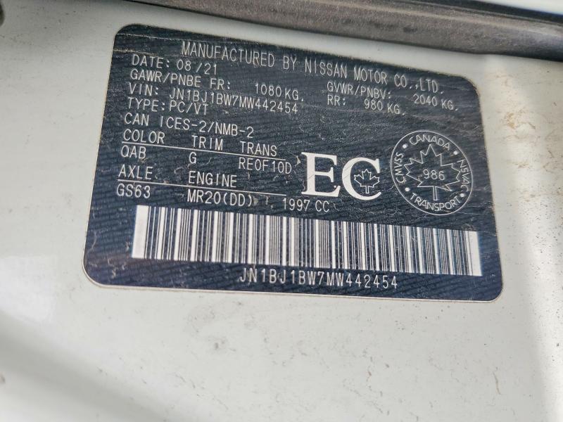Aukcja sprzedaży 2021 Nissan Qashqai, vin: JN1BJ1BW7MW442454, numer aukcji: 55109946