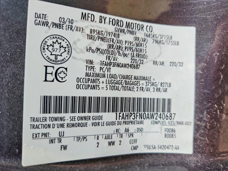Продаж на аукціоні авто 2010 Ford Focus, vin: 1FAHP3FN0AW240687, номер лоту: 54978636