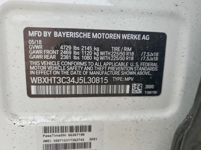 2018 Bmw X1 მანქანა იყიდება აუქციონზე, vin: WBXHT3C34J5L30815, აუქციონის ნომერი: 57391506