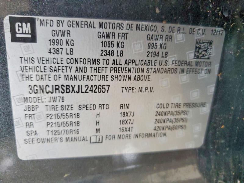 2018 Chevrolet Trax მანქანა იყიდება აუქციონზე, vin: 3GNCJRSBXJL242657, აუქციონის ნომერი: 56807706
