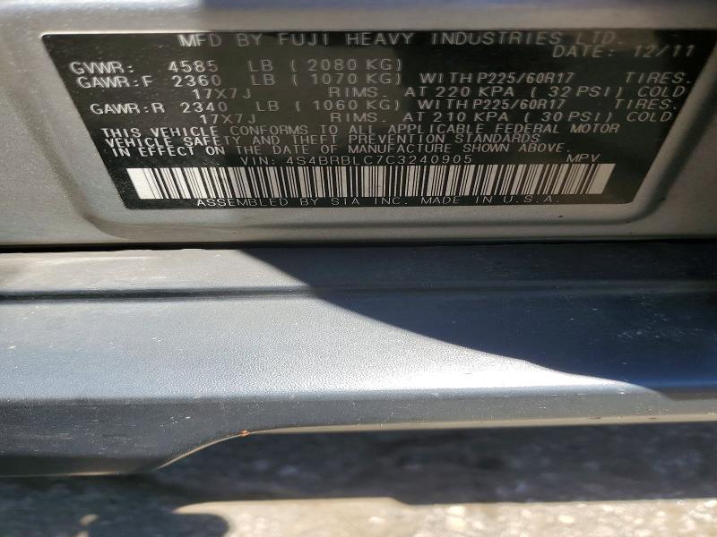 2012 Subaru Outback მანქანა იყიდება აუქციონზე, vin: 4S4BRBLC7C3240905, აუქციონის ნომერი: 56056636