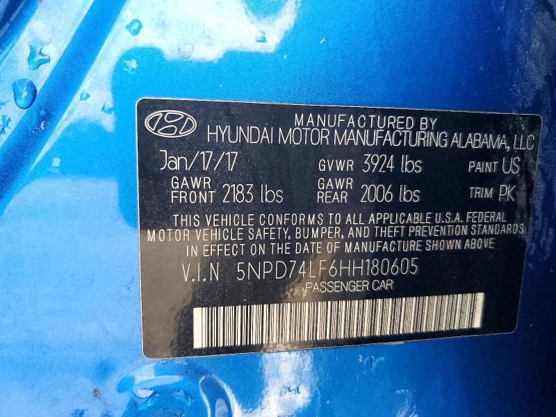 Aukcja sprzedaży 2017 Hyundai Elantra, vin: 5NPD74LF6HH180605, numer aukcji: 57248236
