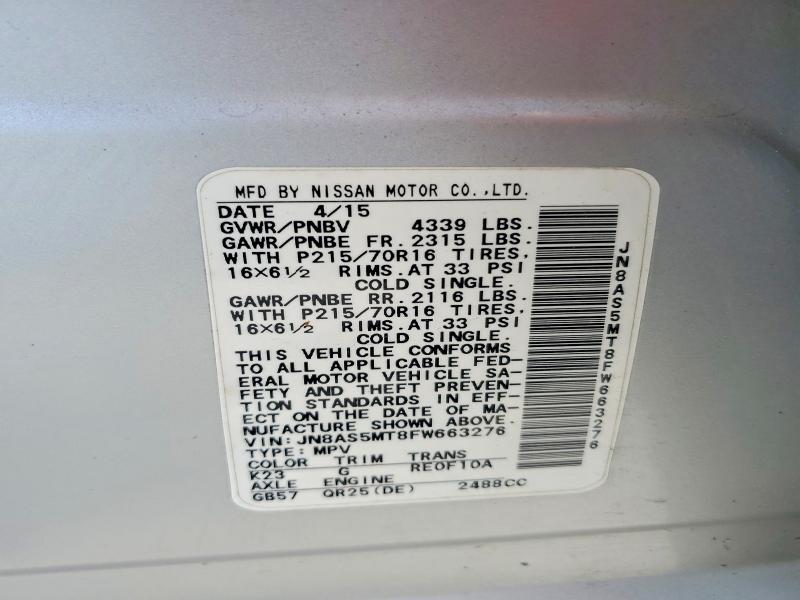 Aukcja sprzedaży 2015 Nissan Rogue Select, vin: JN8AS5MT8FW663276, numer aukcji: 56810996
