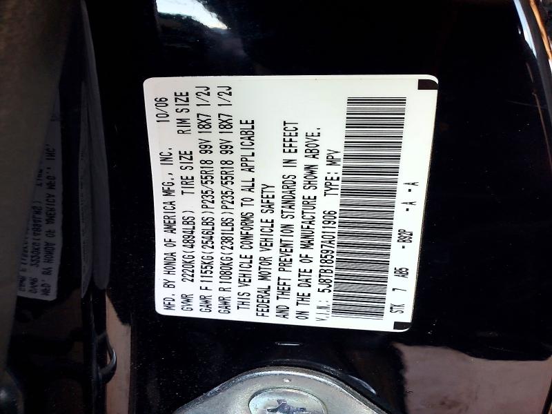 2007 Acura Rdx მანქანა იყიდება აუქციონზე, vin: 5J8TB18597A011906, აუქციონის ნომერი: 58980746