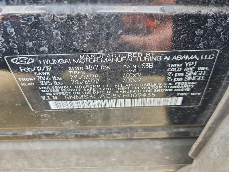 Aukcja sprzedaży 2019 Hyundai Santa Fe, vin: 5NMS3CAD8KH089435, numer aukcji: 56270336