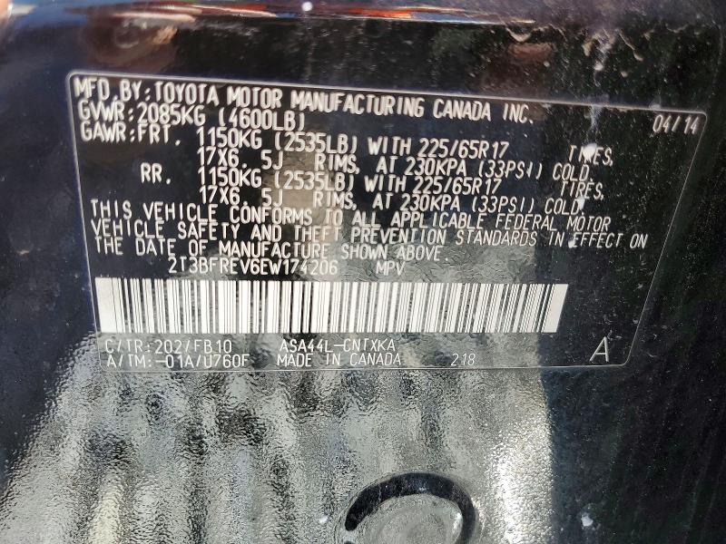 57234136 :رقم المزاد ، 2T3BFREV6EW174206 vin ، 2014 Toyota Rav4 مزاد بيع