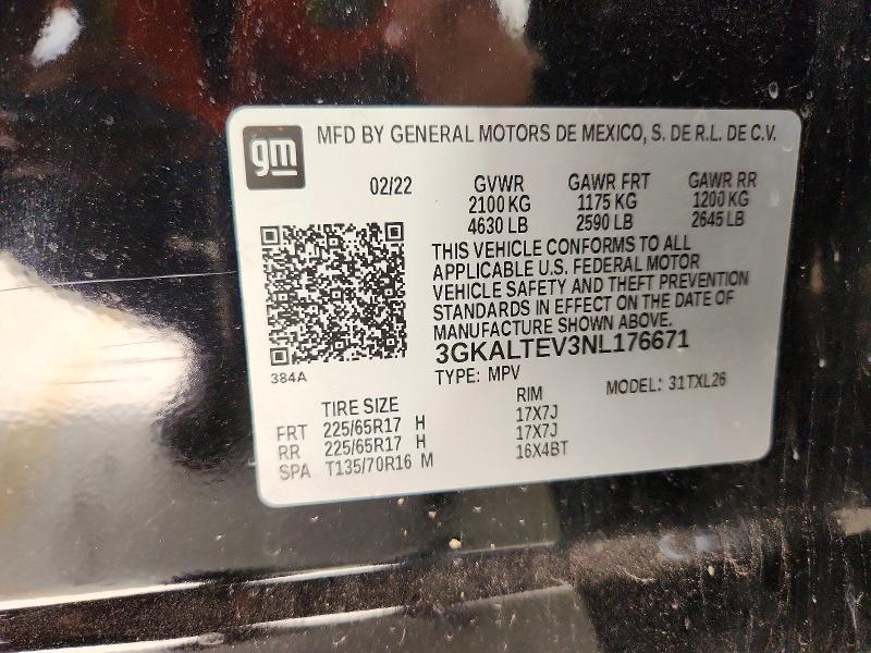 Aukcja sprzedaży 2022 Gmc Terrain, vin: 3GKALTEV3NL176671, numer aukcji: 53752436