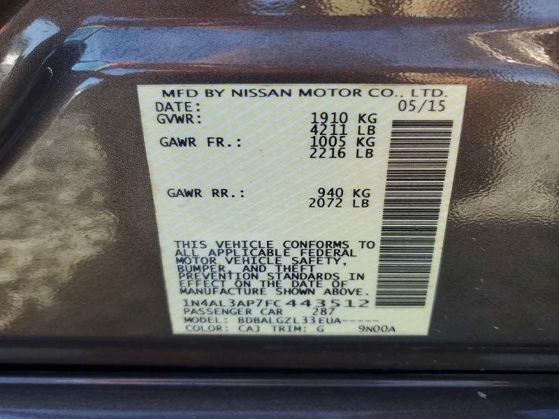 Aukcja sprzedaży 2015 Nissan Altima, vin: 1N4AL3AP7FC443512, numer aukcji: 58650796