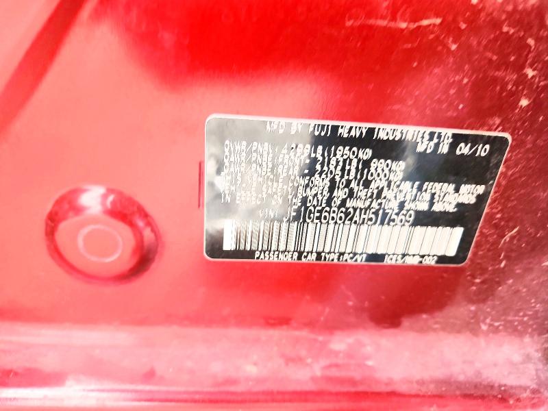 2010 Subaru Impreza მანქანა იყიდება აუქციონზე, vin: JF1GE6B62AH517569, აუქციონის ნომერი: 55231586