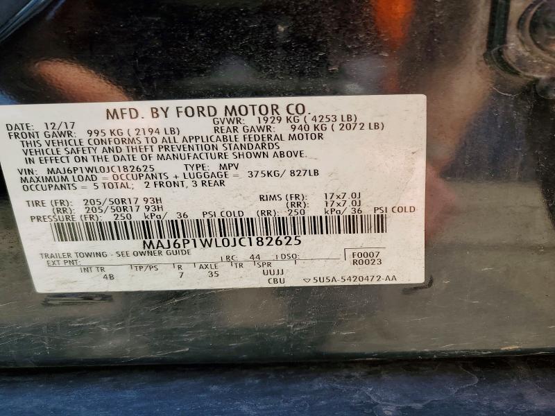 56259946 :رقم المزاد ، MAJ6P1WL0JC182625 vin ، 2018 Ford Ecosport مزاد بيع