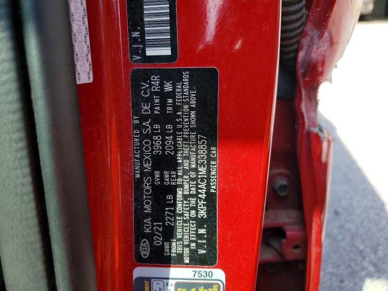 2021 Kia Forte მანქანა იყიდება აუქციონზე, vin: 3KPF44AC1ME338857, აუქციონის ნომერი: 56053276
