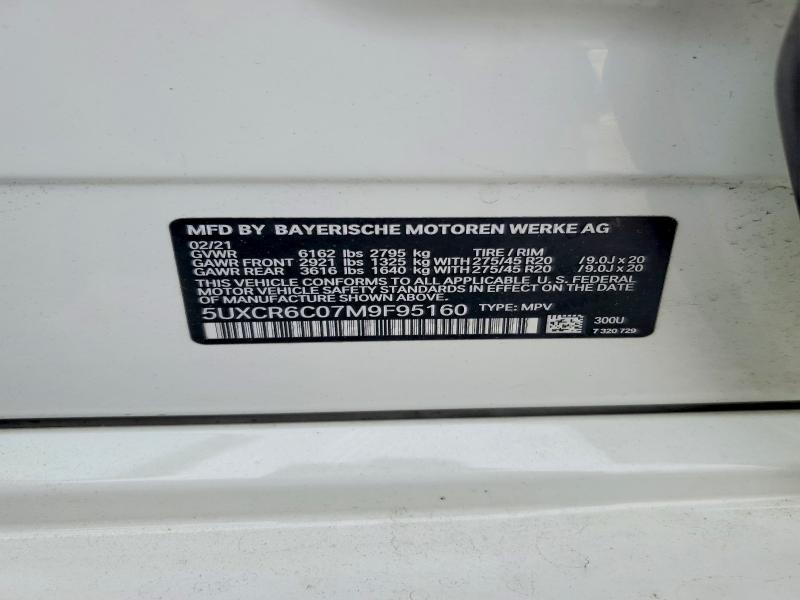 2021 Bmw X5 მანქანა იყიდება აუქციონზე, vin: 5UXCR6C07M9F95160, აუქციონის ნომერი: 58137056