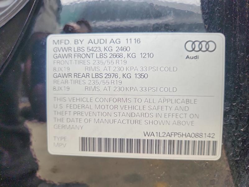 2017 Audi Q5 მანქანა იყიდება აუქციონზე, vin: WA1L2AFP5HA088142, აუქციონის ნომერი: 56036056
