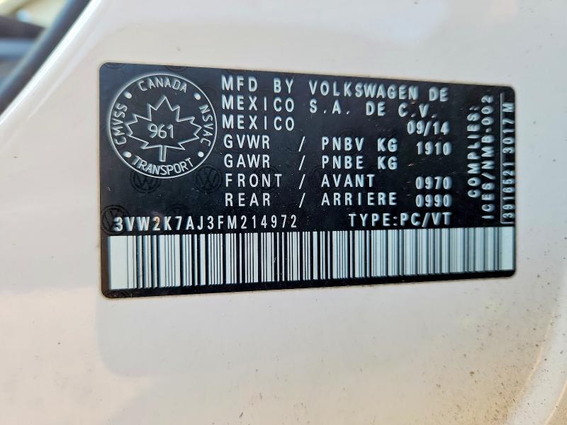 Aukcja sprzedaży 2015 Volkswagen Jetta, vin: 3VW2K7AJ3FM214972, numer aukcji: 54771206