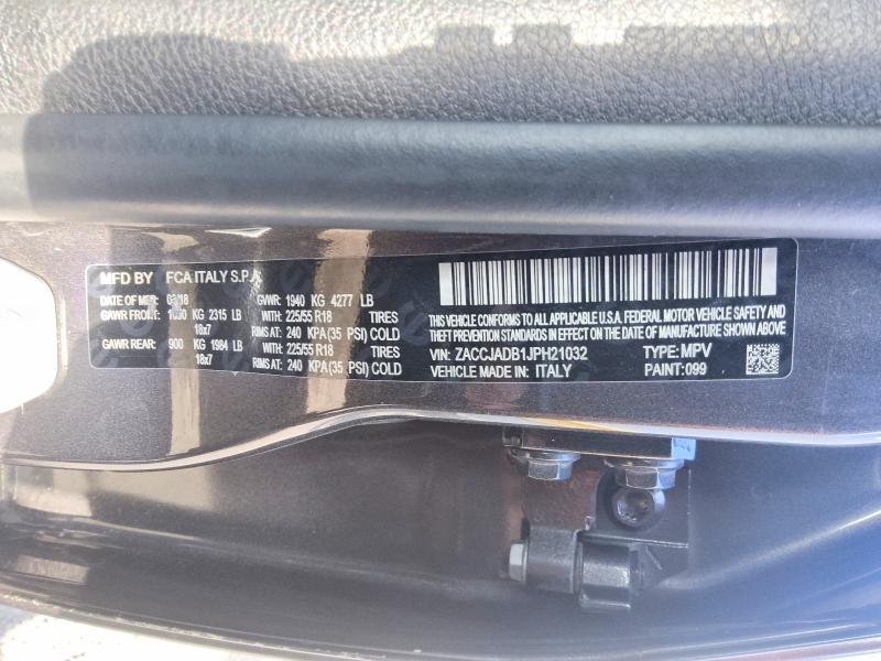 2018 Jeep Renegade მანქანა იყიდება აუქციონზე, vin: ZACCJADB1JPH21032, აუქციონის ნომერი: 58052096