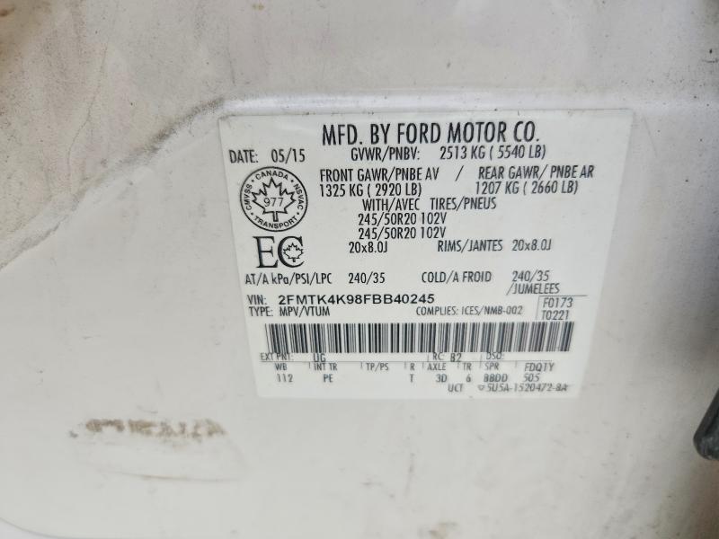 2015 Ford Edge მანქანა იყიდება აუქციონზე, vin: 2FMTK4K98FBB40245, აუქციონის ნომერი: 58084516