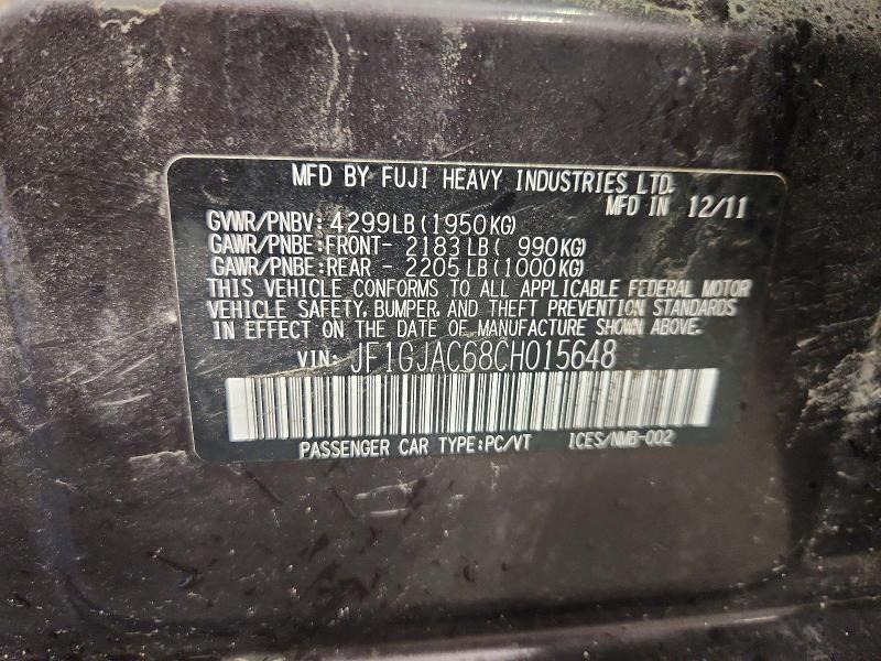58454366 :رقم المزاد ، JF1GJAC68CH015648 vin ، 2012 Subaru Impreza مزاد بيع